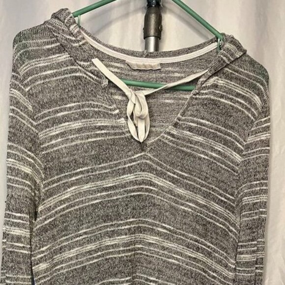 La Blanca Striped Knit Hoodie Tunic Top – Gray/White - Picture 6 of 10